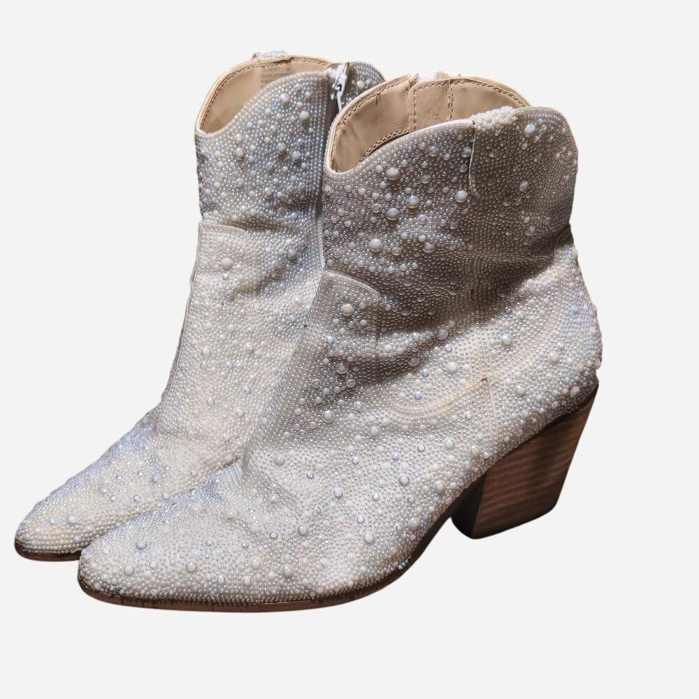 Betsey Johnson Blue/Bridal Diva Pearl Western Boots